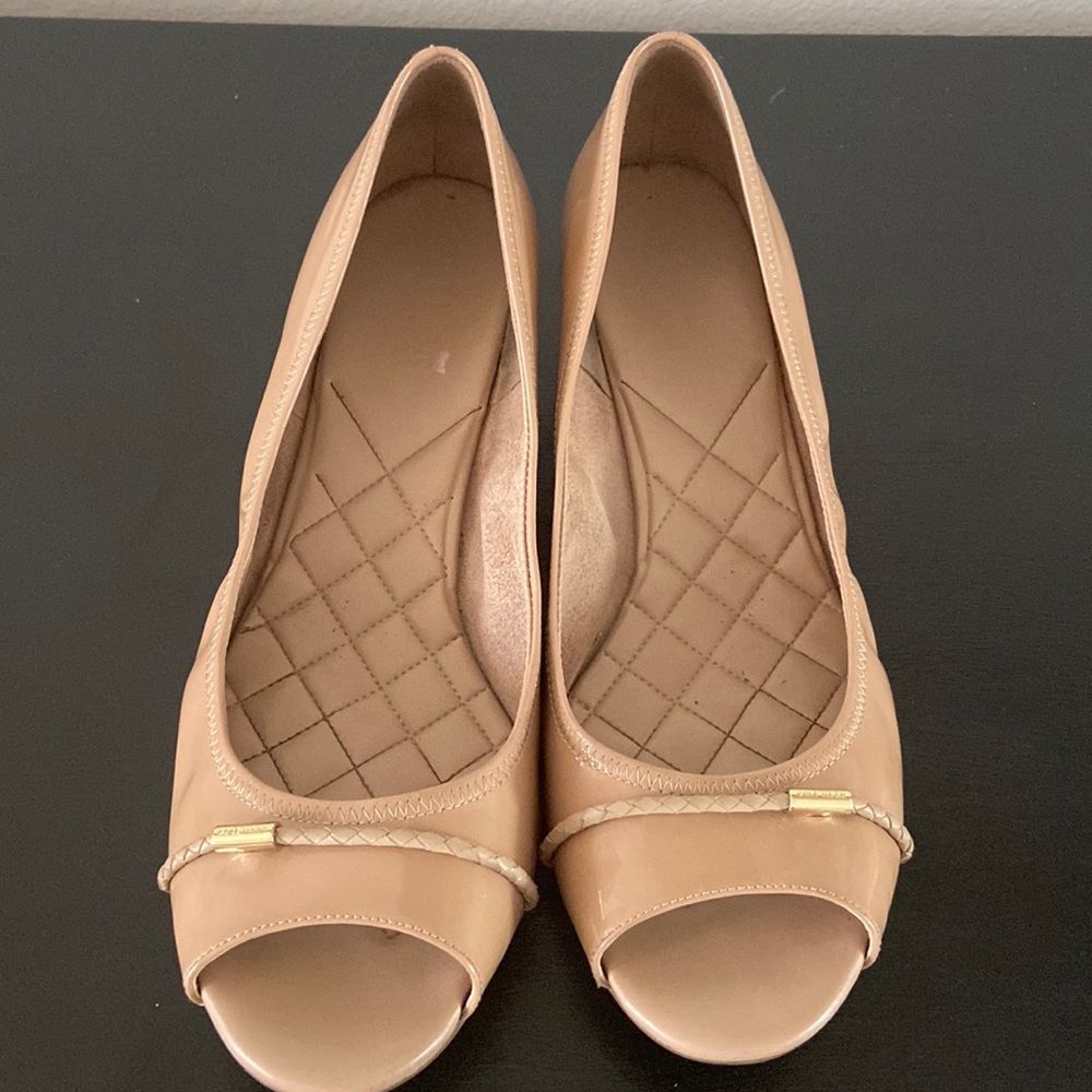 Cole Haan peep toe wedges.